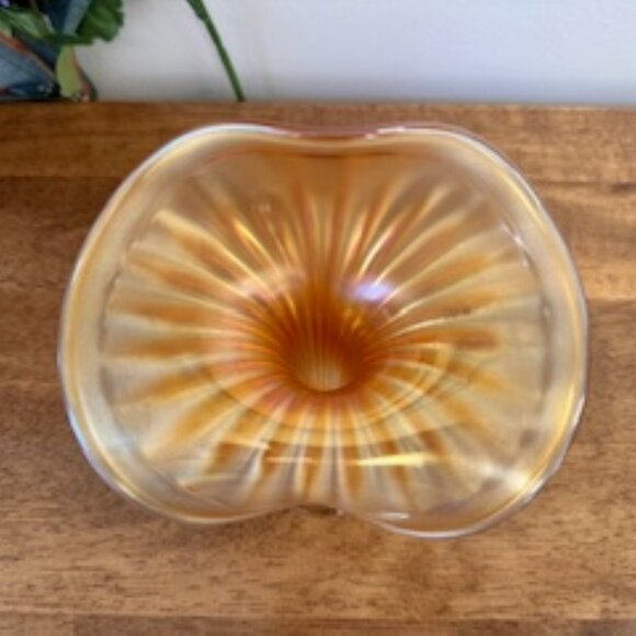 Fenton Fine Rib Footed Jack-in-the-Pulpit Carnival Glass Pedestal Bowl Marigold - Picture 4 of 4
